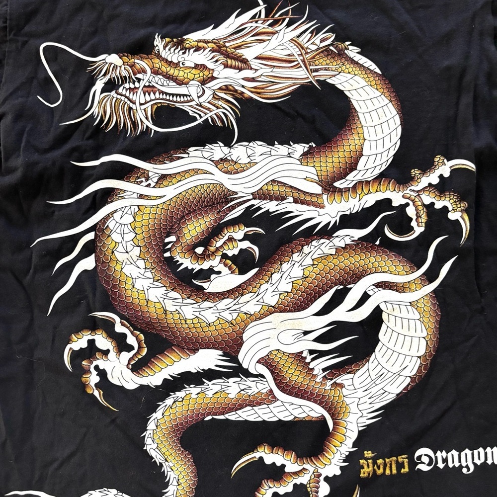 Nwot My Dream Thailand Black Gold Dragon Doubled Sided Sz M View 3